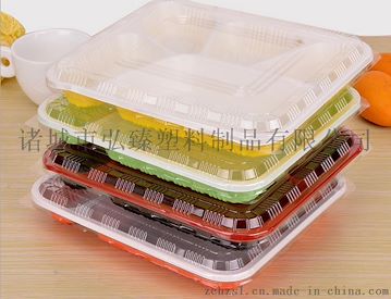 厂家销售一次性饭盒红黑四格快餐盒外卖打包盒 环保盒